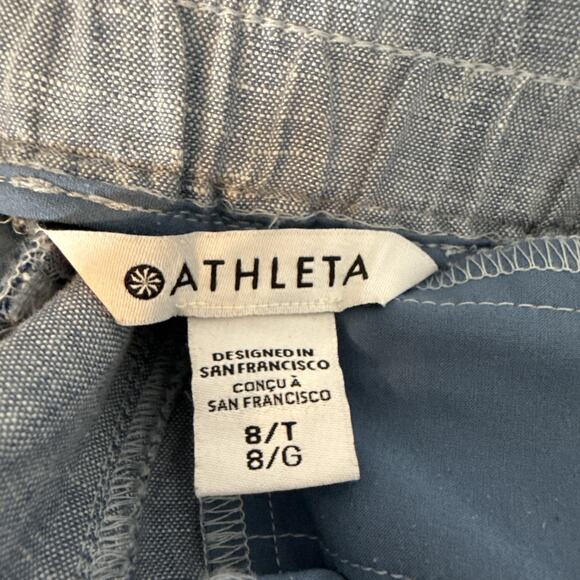 Athleta Womens Cabo Linen Jogger Size 8T Tall Light Blue Chambray Zip Pockets - Picture 6 of 7
